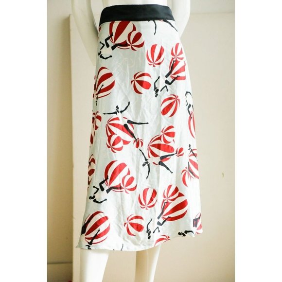 Novelty Print 1920s Swimmers Silk Boas Cut  Midi Skirt M - Picture 4 of 8